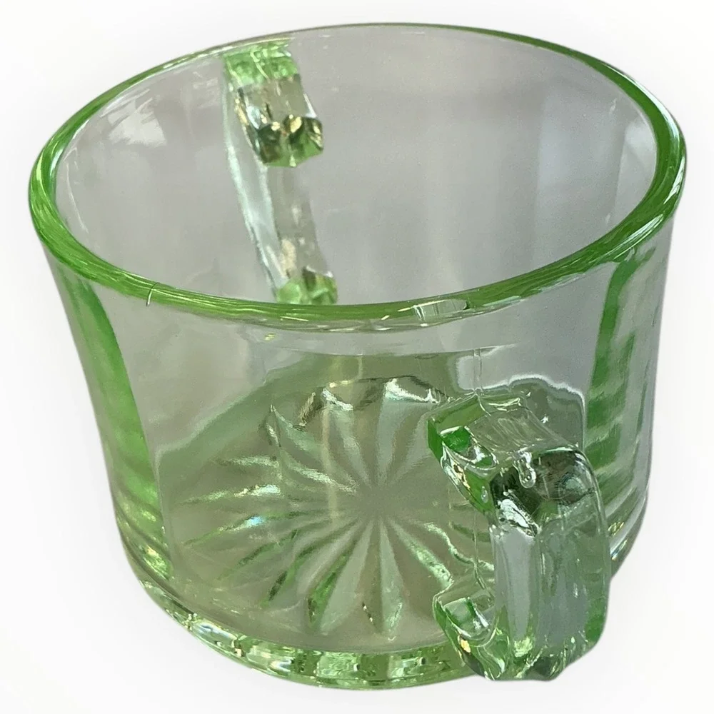 Vaseline Uranium Glass‎ Sugar Bowl Depression Era Green Glow Double Handle